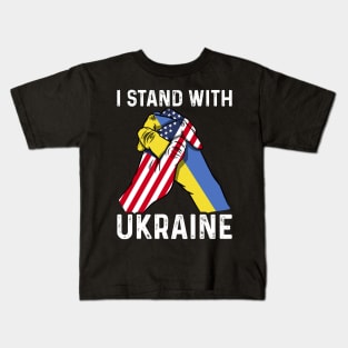 I Stand With Ukraine USA and Ukraine Flags Holding Hands Kids T-Shirt